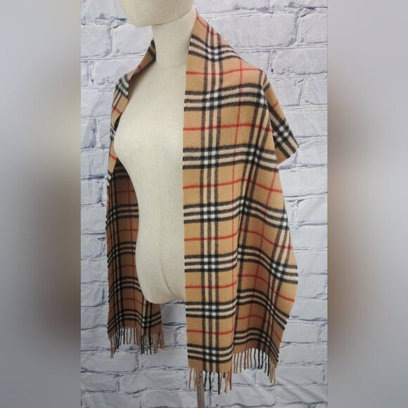 Burberry Mens Scarf Camel Nova Check Vintage Y2K 90s Lambswool England 12" x 71" - Picture 11 of 15